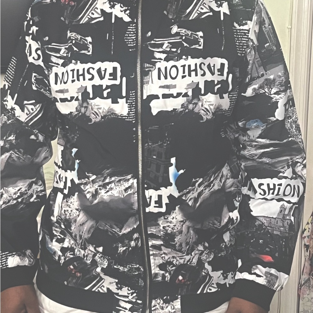 Graphic Black and White Fashion Jacket